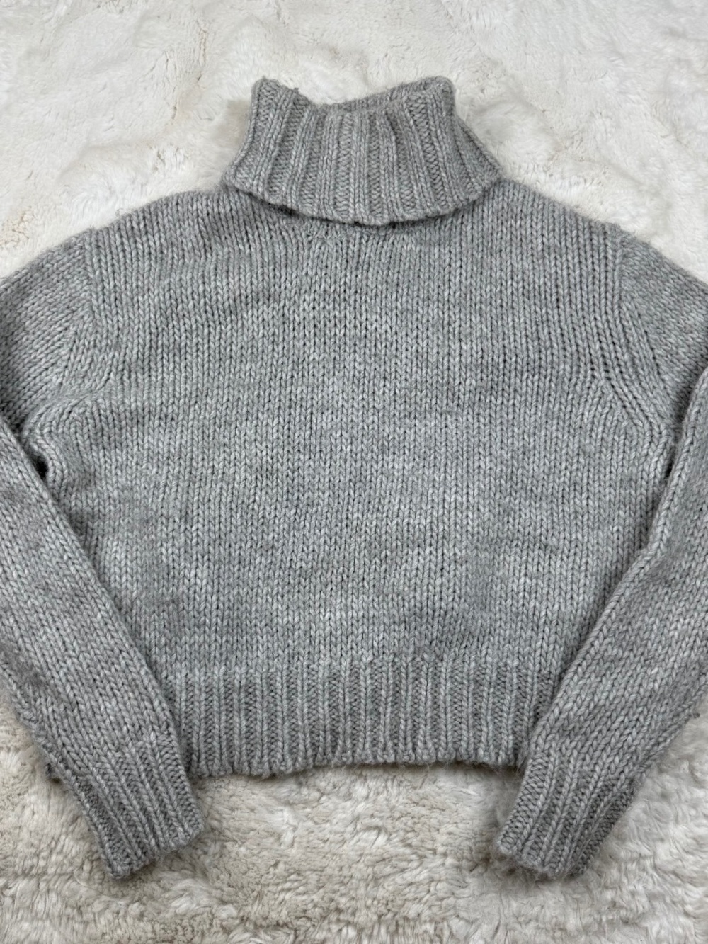 J. Crew Wool Alpaca Blend Chunky Knit Grey Cropped Sweater Women's Medium